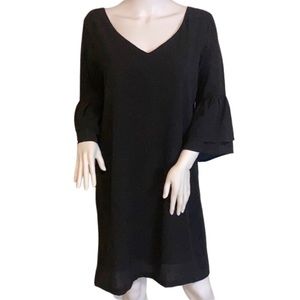 Black Bell Sleeve Zip Up Knee Length Dress
